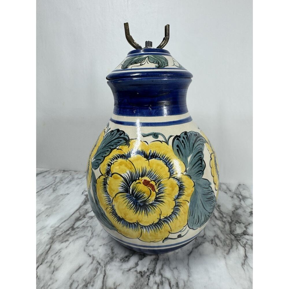 Talavera Pottery Table Lamp Yellow Floral Hand Painted Mexican No Wire or Shade